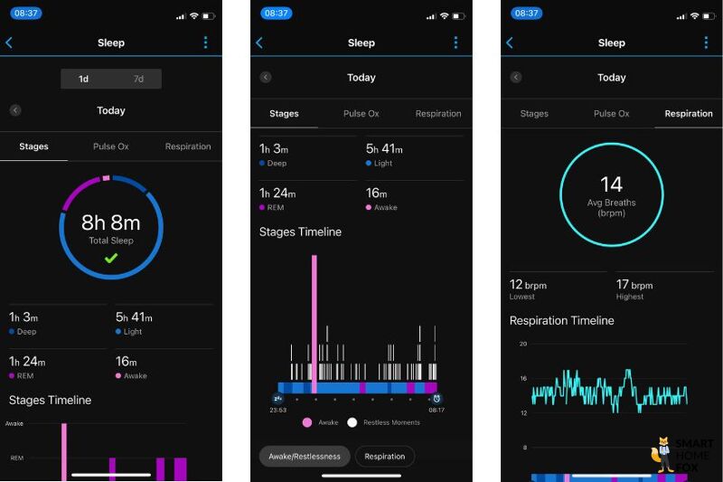 Man sieht den aufgezeichneten Schlaf der Fenix 7 in der Garmin Connect App.